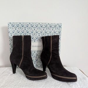 A. Marinelli Dark Brown Suede Heeled Boots
